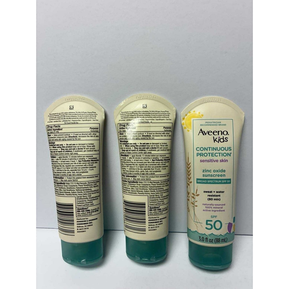 3X Aveeno Kids Continuous Protection Sensitive Skin SPF 50 3.0 fl oz
